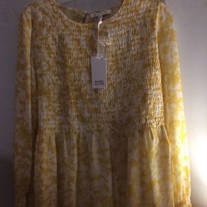NEW Rose + Olive Sheer Yellow Blouse Large